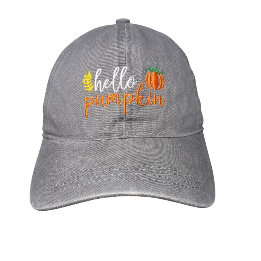 Hello Pumpkin Slideback Hat Gray One Size Adjustable Embroidered David And Young